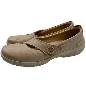 Hotter Mary Jane Shoe Dizzy Women's Beige Leather Comfort Casual Button Size 6.5